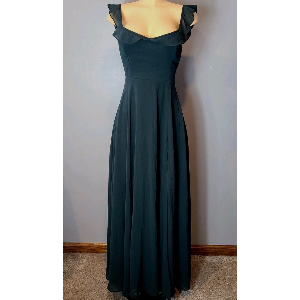Lulus Dreamy Admiration Emerald Green Ruffled Maxi Dress Bridesmaid Hoco Sz S